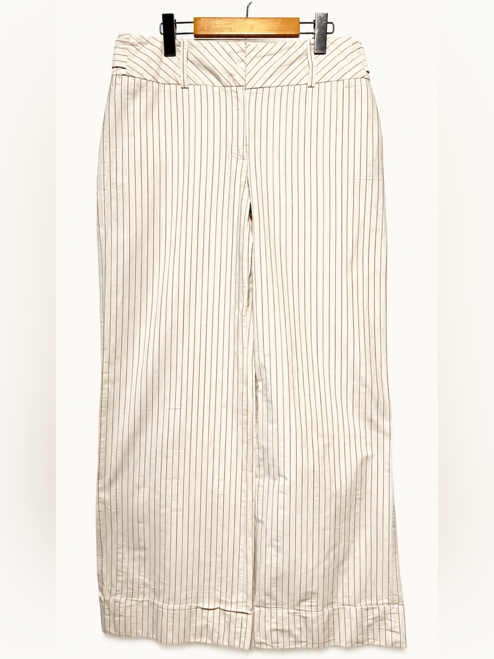 Renuar Cream Pinstripe Wide Leg Pants High Rise Cotton Tailored Trousers 12